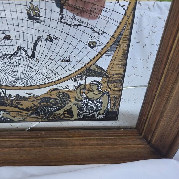 Vintage Frame Mirror Mappe Monde Du Globe World Map by Jan Barend Elwe 23 x 28 - Picture 3 of 16